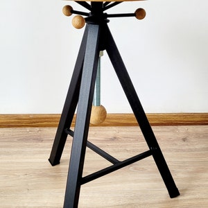 Industrial furniture oak bar stool barstool adjustable hocker tripod image 3