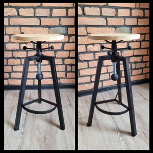 Industrial furniture Oak bar stool barstool adjustable hocker L