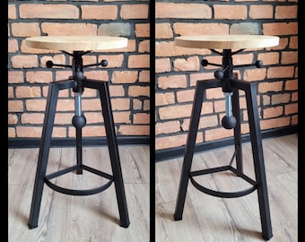 Industrial furniture Oak bar stool barstool adjustable hocker L