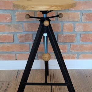 Industrial furniture oak bar stool barstool adjustable hocker tripod image 6