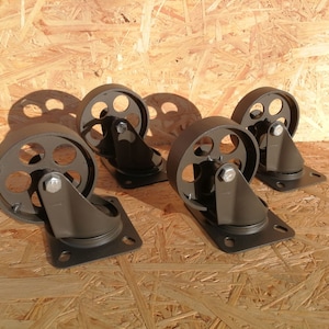 Industrial furniture swivel metal castors casters caster wheels coffee table wheels circle graphite 7,6 cm image 3