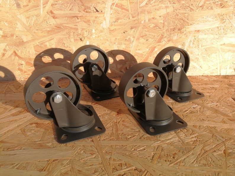 Industrial furniture swivel metal castors casters caster wheels coffee table wheels circle graphite 7,6 cm image 3