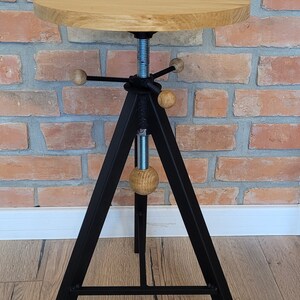 Industrial furniture oak bar stool barstool adjustable hocker tripod image 7