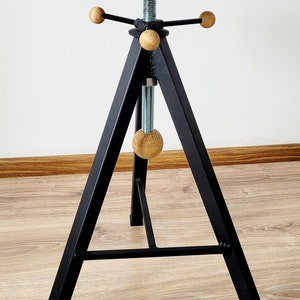 Industrial furniture oak bar stool barstool adjustable hocker tripod image 2