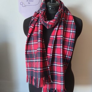 Red and Navy Tartan long wool touch scarves