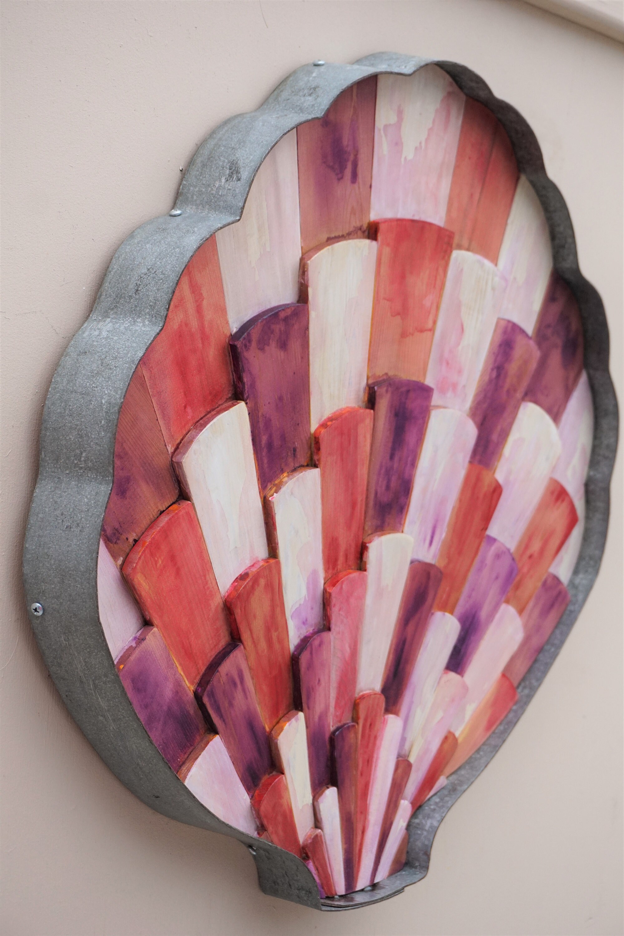 Recycled Wine Barrel Hoop Scallop Shell Wall Art Etsy
