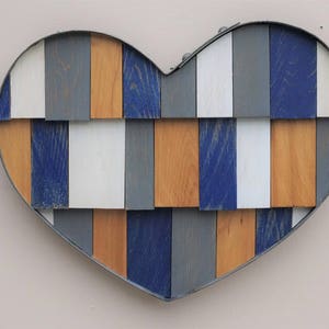 Recycled Wine Barrel Metal Hoop Blue Heart Wall Art image 1