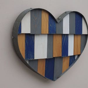 Recycled Wine Barrel Metal Hoop Blue Heart Wall Art image 3
