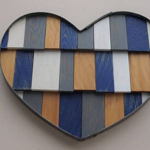 Recycled Wine Barrel Metal Hoop Blue Heart Wall Art image 2