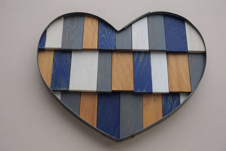 Recycled Wine Barrel Metal Hoop Blue Heart Wall Art image 2