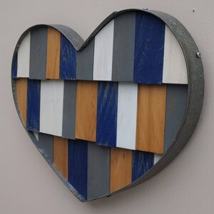 Recycled Wine Barrel Metal Hoop Blue Heart Wall Art image 4