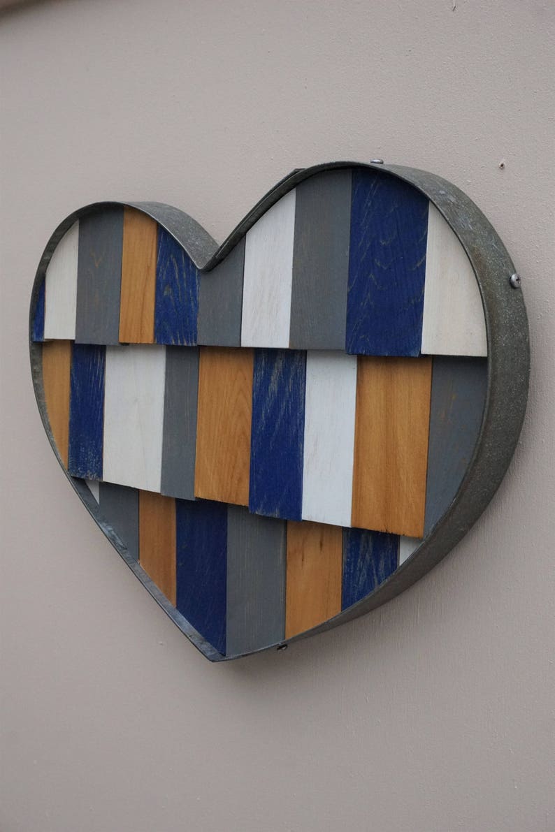 Recycled Wine Barrel Metal Hoop Blue Heart Wall Art image 4