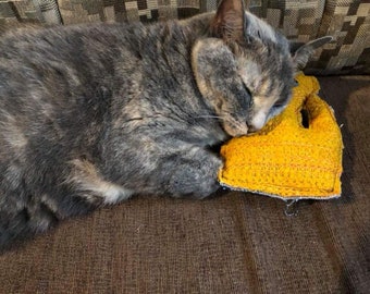 Catnip Kitty Kicker - Cat Toy - Upcycled Denim Stuffed Cat - Cat Pillow - Exercise Pets