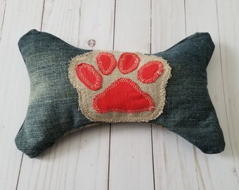 Bone Shaped Squeak Toy - Large Squeak Toy - Denim Bone - Durable Squeak Toy