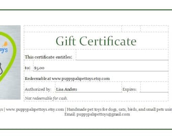 Gift Certificate - Pet Lovers - Unique Gifts - Special Gifts - Money - Dog Lovers - Recycled Materials