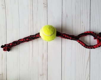 Tennis Ball Tug Rope - Dog Toy - Long Ball Rope with Handle - Ball Rope -  2 Foot Interactive Dog Toy - Dental Hygiene Chew - Fetch Rope