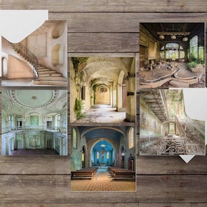 Cartes de voeux carrées - Série Italie abandonnée - Lot de 6 cartes (exploration urbaine et photographie Urbex, cadeau d'art Urbex vierge à l'intérieur)
