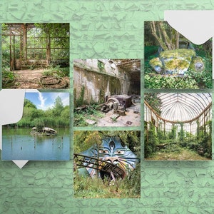 Cartes de voeux carrées - série Reclaimed By Nature - lot de 6 cartes (exploration urbaine et cadeau de photographie Urbex vierges à l'intérieur)
