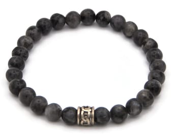925 Men's Karma Bracelet, Grey Semi Precious Stones, Beaded Bracelet, Gift for Man