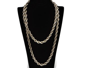 Long Silver Twisted Rope Necklace, 835 Silver, Statement Necklace