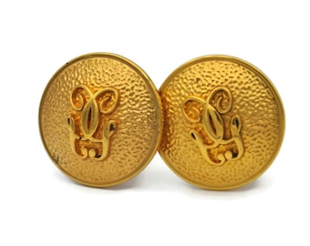 Guerlain Earrings, Gold Plated Logo Clip On Earrings