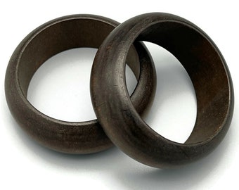 Wide Wood Bangle Bracelet, Pair of Two Dark Brown Statement Bangles