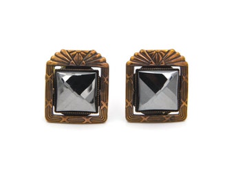 Ermani Bulatti Hematite Earrings, Authentic Signed Art Deco Revival Earrings