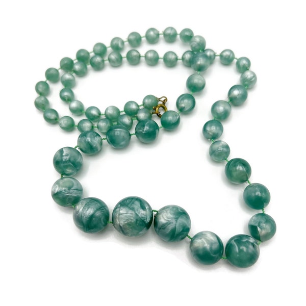 Moonglow Lucite Beaded Necklace Blue Aqua