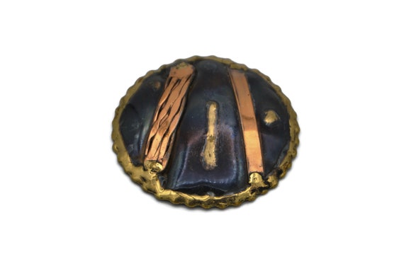 Large Round Brass and Copper Statement Brooch - image 2