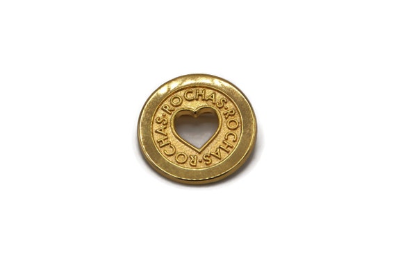 Rochas Brooch, Round Gold Plated Pin, Collectible 1980