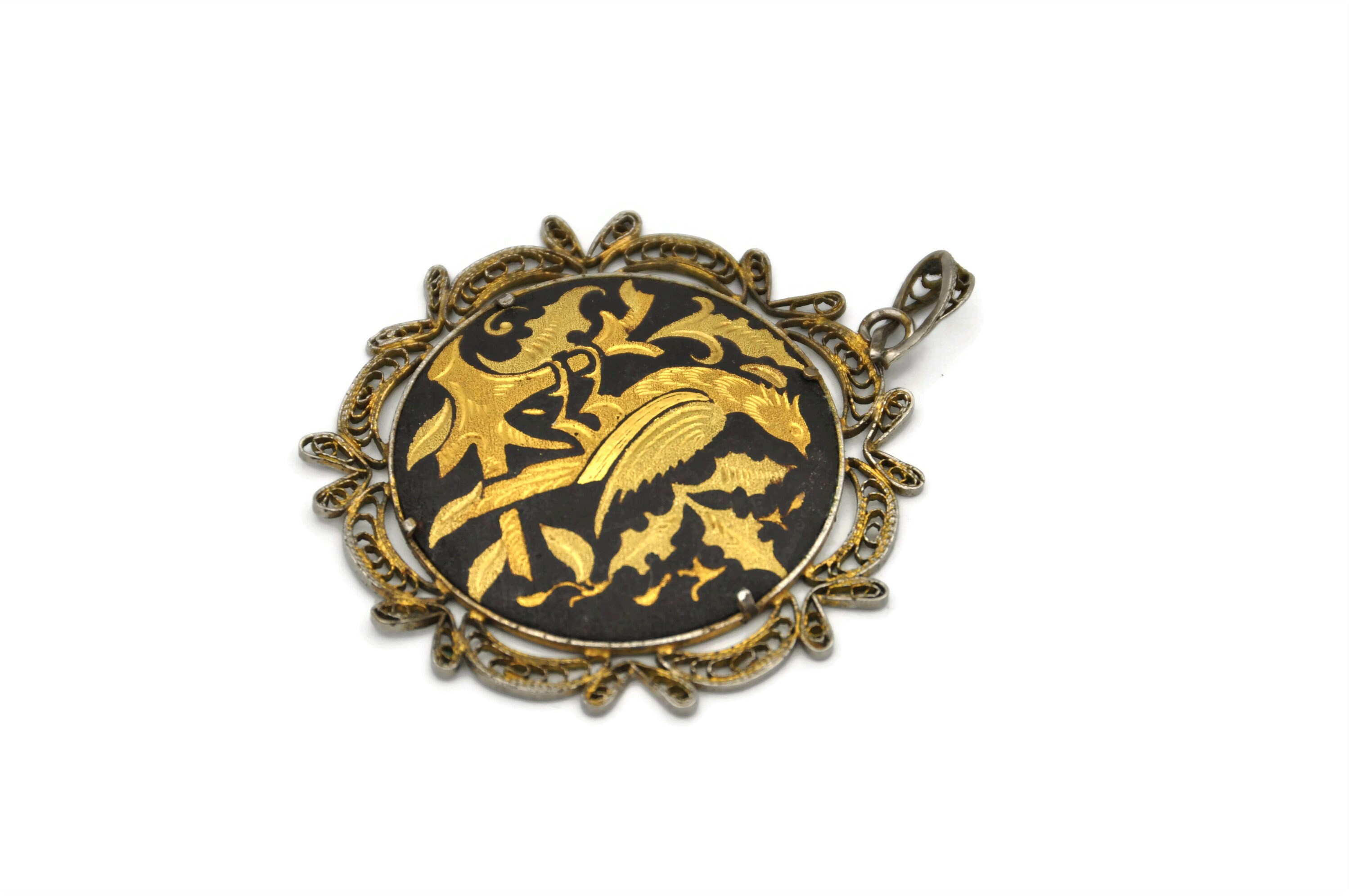 Porte-Clés Vintage Damascene Toledo Années 60 Sur Carte D'Origine - Or & Noir
