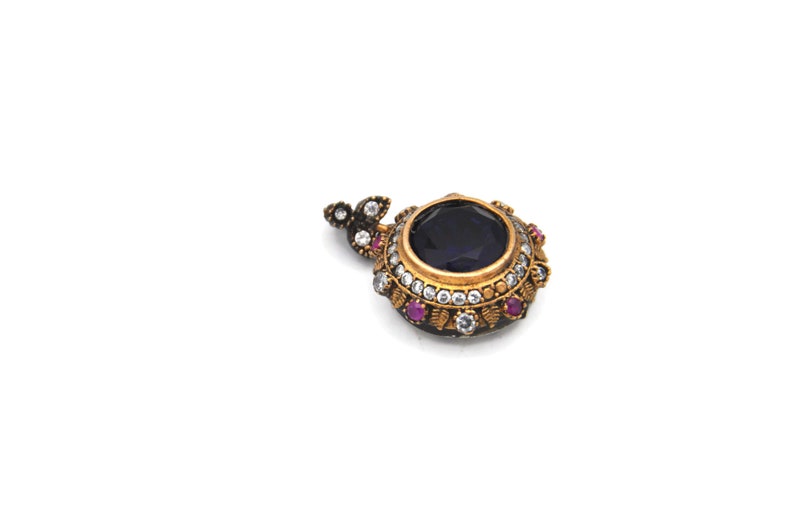 Ottoman Jewelry Set; Earrings and Pendant with Blue Stone