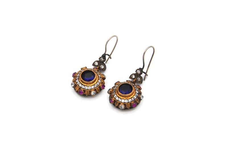Ottoman Jewelry Set; Earrings and Pendant with Blue Stone