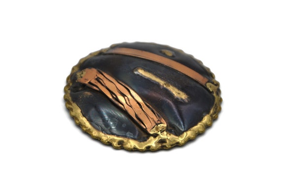 Large Round Brass and Copper Statement Brooch - image 4