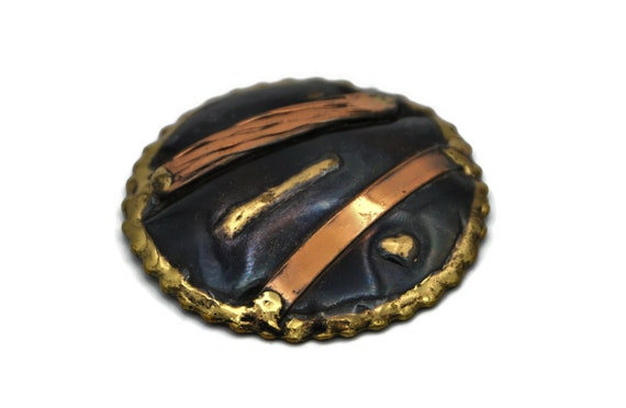 Large Round Brass and Copper Statement Brooch - image 3