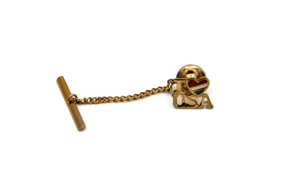 Avon USA Tie Tack / Tie Pin with Chain, 1981,  Si… - image 5
