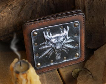 Handgefertigte Hexer-Geldbörse aus echtem Leder, mittelalterliches Vibe, individuelles Geschenk für Gamer | Fächerverpackung erhältlich