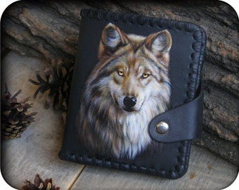 Husky Lobos Tri-fold wallet con bolsillo de botón 
