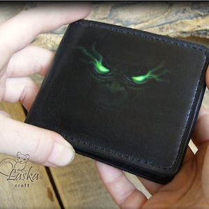 Illidan Tempestira. Cartera de cuero para bolsillo trasero, artículo hecho a mano para fans de WOW World of Warcraft