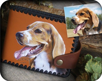 Leather wallet Dog Beagle Custom made Hand painting Personalized gift Animal painting Gift for woman Gift for man Custom pet portrait