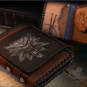 Cartera de piel hecha a mano "The Witcher". Cartera de hombre marrón de piel auténtica. Envase de regalo.