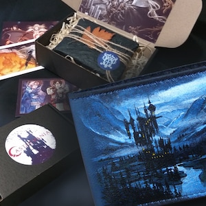 Carteira de anime Castlevania, Bran Castle, carteira de couro fina, carteira pequena e fina, pintura acrílica à mão, artesanato
