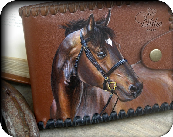 Leather Wallet Horse Hand Painting Horsemen Gift Custom Made 