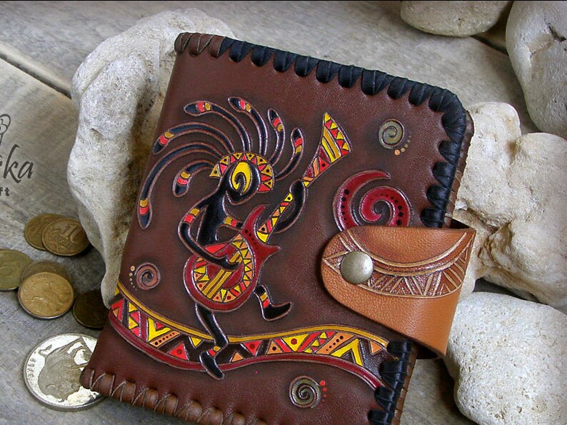 Leather Wallet Ethnic Style Custom Made Hand Sewn Genuine Carving Painting Unique Design Handmade Coin Pocket Kokopelli - Custom Made Leather Wallets India Leather Wallet Ethnic Style Custom Made Hand Sewn Genuine Carving Painting Unique Design Handmade Coin Pocket Kokopelli - Custom Made Leather Wallets India