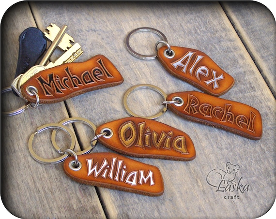 Keychain Leather Personalized Hand Painted Name Leather Keychain Made by Hand Handmade Custom Keychain Unique Key Fob Monogrammed Keychain Etsy