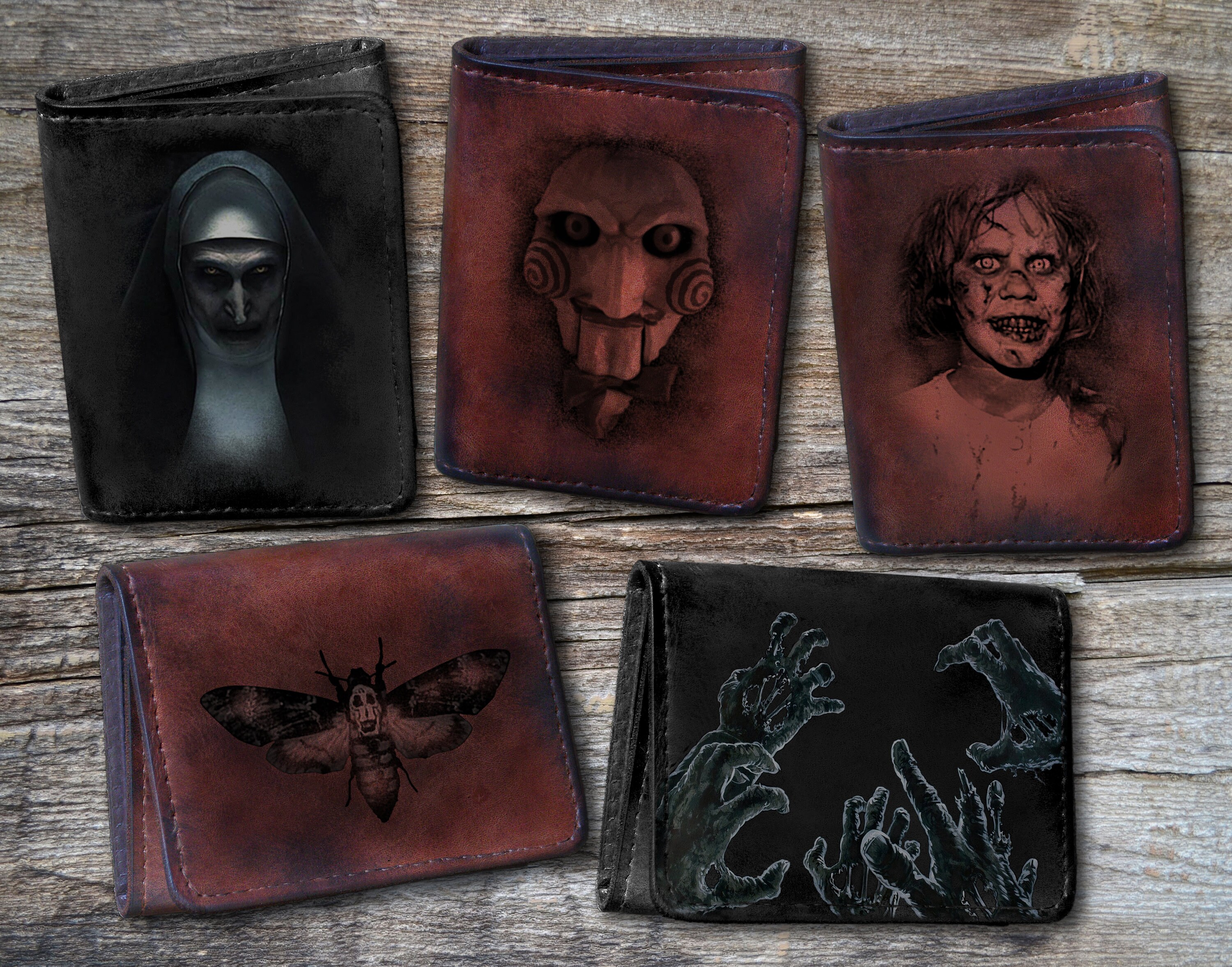 Custom Leather Trifold Wallet With Horror Design, Horror Movie 