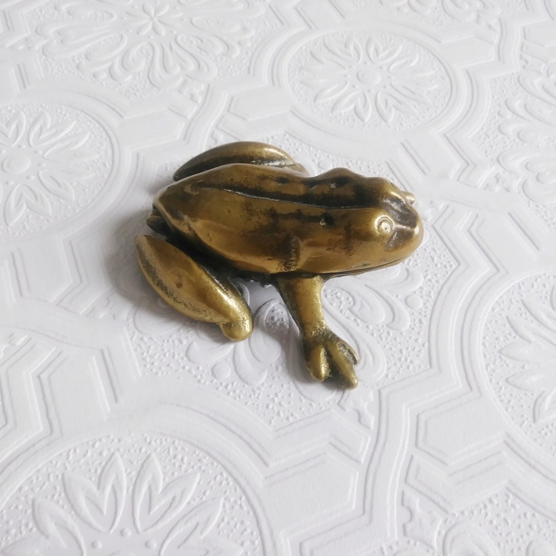 Vintage Brass Frog Figurine Vesta Trinket Holder Etsy