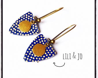 Navy Blue pair of earrings shield and gold