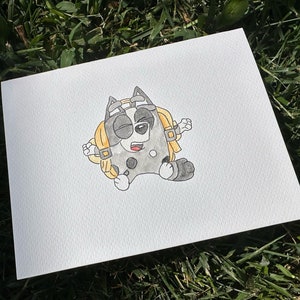 Aquarelle Carte de voeux Carte Bluey Carte Disney Félicitations Carte muffin Muffin Sac à dos Vélo