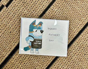 Tarjeta de felicitación de acuarela de Bluey Disney - Raya, el mejor chef del mundo, Día del Padre